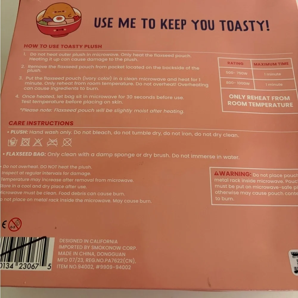 NWT Smoko Tayto Ramen Toasty Heatable Plushie